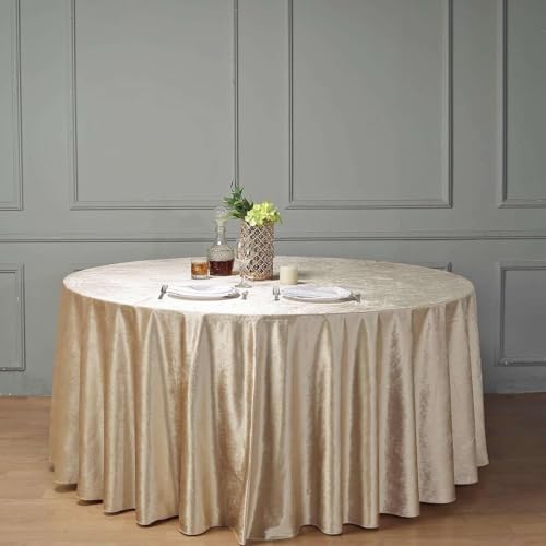 Tableclothsfactory 120 Inch Champagne Round Tablecloth - Premium Velvet Table Cloth for Wedding, Party, Banquet, and Events