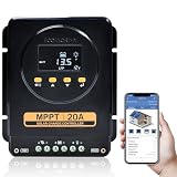 ECO-WORTHY MPPT Solar Charge Controller 12V/24V 20A,Bluetooth & APP Monitoring,LCD Display, Solar Panel Regulator for Gel,SLA,FLD,LFP Battery in Solar System,RV