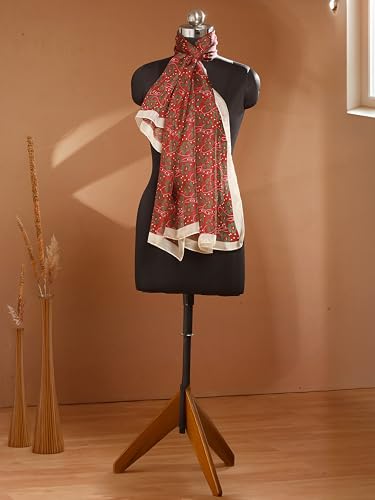 Image of Scarf Stole for Women - 185 x 135 cm Chiffon Scarf with Floral Print | Lightweight Scarf, Soft Stole for Women | Satin Feel Neck Scarf | Women Accessory