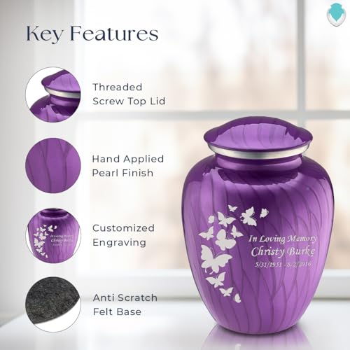 Image of Geturns Embrace Adult Personalized Butterfly Cremation Urns for Human Ashes I Large Pearl Purple Funeral Urn for Men and Women I 200 lbs