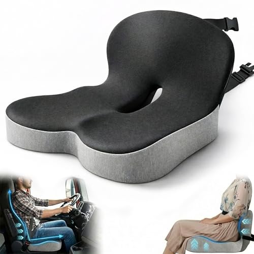 UULOOVEE Extra-Wide Truck Driver Seat Cushion, Memory Foam with L-Shaped Ergonomic Design, Lumbar Support & Tailbone Pain Relief, Easy Installation, Durable Comfort for Extended Driving Sessions by UULOOVEE - Used condition - US$17.61