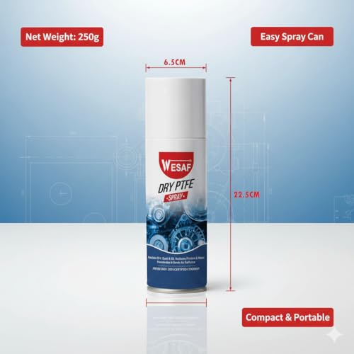 Image of Wesaf PTFE Dry Lubricant Spray 250g, Dry Lube for Food Processing and Packaging Machinery, Non-Stick, Anti-Friction and Dust Free (Grade-1011)