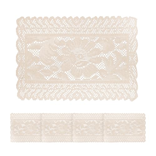 Jayla 4 Pcs Rectangle Lace Placemats for Tables Embroidered Lace Tablemats Vintage Crochet Floral Table Runner Vintage Wedding, Tea Party Decor,12x17 Inch