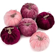 Briful Fall Pumpkins Decoration for Home, 6PCS Velvet Fake Pumpkin Decor for Autumn Harvest Thanksgiving Halloween Party Baby Shower Table Centerpiece Mantel Decoration4 Inch, Purple/Burgundy/Pink