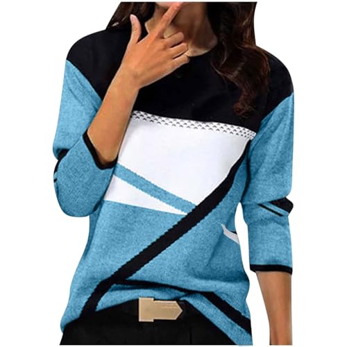 Pullover Damen Sport Langarm Sweatshirt Basic Rundhals Langarmshirt ohne Kapuze Vintage Druck Longshirt Locker Casual Oberteil Herbst Winter Sportshirt Baumwolle Pulli Teenager Mädchen Streetwear