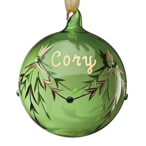 Personalized Planet Glass Birthstone Christmas Ball Ornament with Custome Name Hand Painted | August - Green Peridot