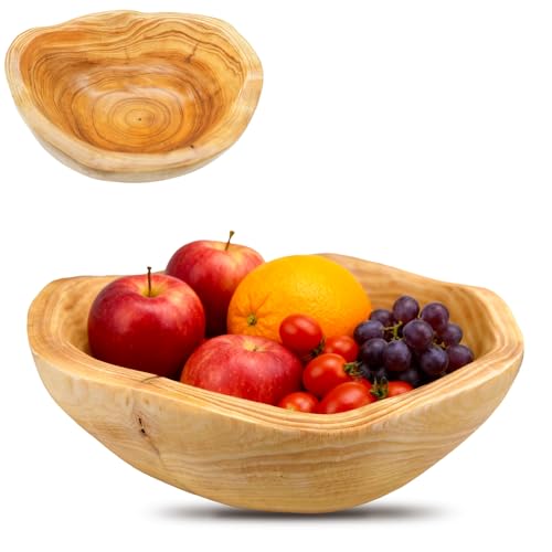 Fakindiy Handmade Wood Fruit Bowl for Kitchen Counter - 10-12in