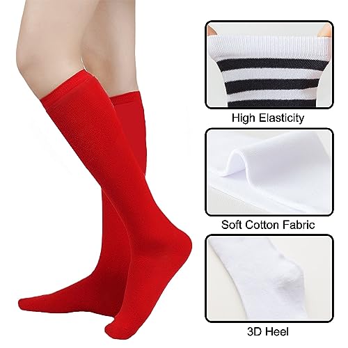 Image of DOOVID Casual Knee High Socks for Women Tube Socks Elasticity Athletic Socks Thin Stripe Knee High Stockings
