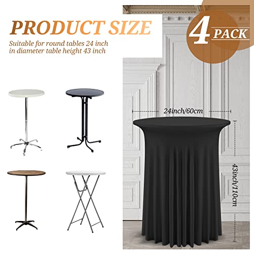 4 Packs Round Cocktail Table Skirt 24"X 43" Spandex Stretch Cocktail Tablecloths With Skirt Black Spandex Fitted Table Covers For Wedding Party Corporate Affairs Event Banquet Bar Table Decorations #TOP1