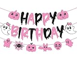 Pink Black Halloween Birthday Banner Halloween Ghost Bat Happy Boo Day Little Boo Themed for Girl Ha