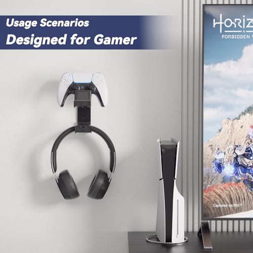 KDD Dos Soporte Mando Gamepad, Universal Soporte Auriculares Pared & Gancho Controlador de Pared, Instalación Adhesiva o con Tornillos para Cascos Xbox PS5/4/3 Switch STEAM Juegos Accesorios Gaming PC - imagen 5