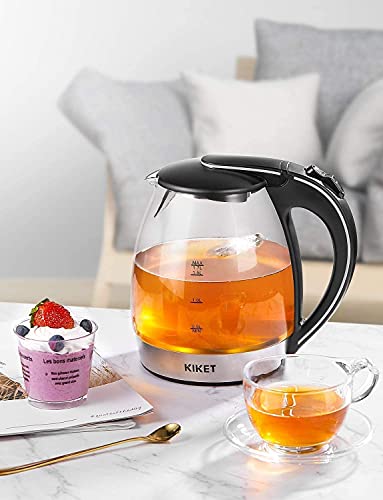Foto von Wasserkocher Glas mit Blau LED-Beleuchtung | 360 Grad | Kalkfilter | BPA-Frei | Schnellkochfunktion und Trockenlaufschutz | Glaswasserkocher | 1,7 Liter | 2200W