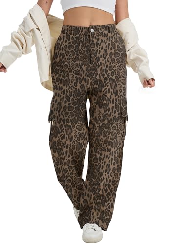 Image of Cargo Pants for Women High Waist Wide Leg Stretchy Pull On Baggy Casual Pants with Pockets