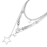 Matwsec Star Necklace Y2k Necklace Stackable Chunky Silver Necklace for Punk Women Fashion Grunge Jewelry Accessories