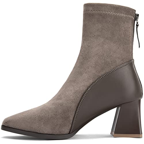 Zelaprox Women's Square Toe Ankle Boots Low Block Heel Chelsea Boots Back Zipper Comfortable Mid Calf Booties Shoes2