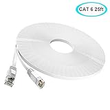 TBMax Cat 6 Ethernet Patch Cable Flat 25ft,Fast Ethernet than Cat5e/Cat5 Bandwidth,Short Network Cat6 Cable Patch,25 ft Slim Internet Cable Computer/Gaming Ethernet Cord Snagless RJ45 Connectors White
