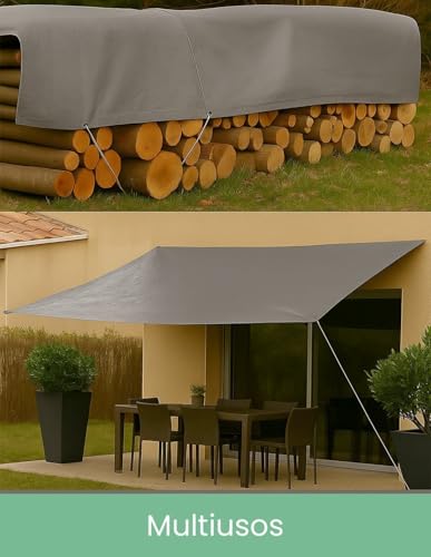 Miniatura 3 de Jardin202 - Toldo Reforzado Impermeable Lona Multiusos Con Ojales Seleccione Medida 3x5m. Gris