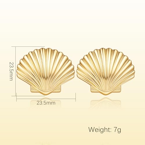 Gold Earrings for Women 14K Gold Studs Earrings for Women Stud Shell Earring for Womens Studs Realistic Shell Texture Stud Earring for Womens 23.5mm2