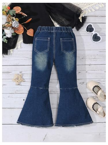 WDIRARA Toddler Girl's High Waisted Bow Front Bell Bottom Jeans Flare Leg Denim Pants Dark Blue 4Y2