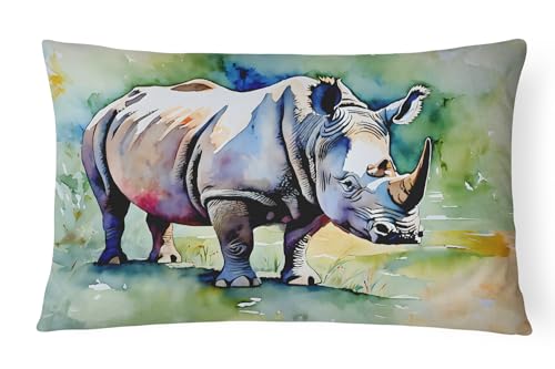Caroline's Treasures DAC2983PW1216 Rhinoceros Throw Pillow Machine Washable, Indoor Outdoor Decorative Pillow for Couch, Bed or Patio, 12HX16W