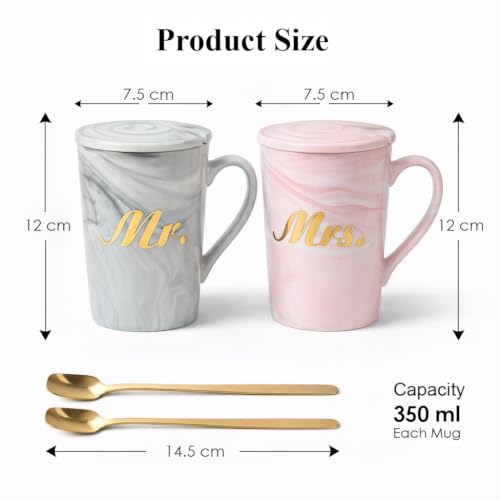 Image of ZAICUS Couple Coffee Mug Set with Lid & Spoon - Mr & Mrs Cup Set