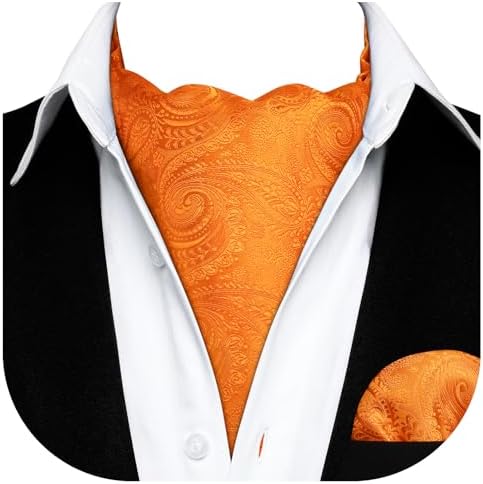 HISDERN Cravats for Men Silk Paisley Cravat and Handkerchief Polka dots Ascot Tie & Pocket Square Set for Wedding Party Business