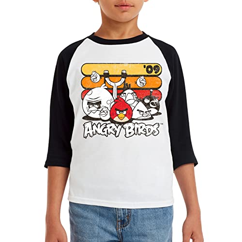 Angry Birds Official Retro Red Stripes Printed 3/4 Sleeve Raglan 100% Cotton T-Shirt for Boys, Girls, Unisex2