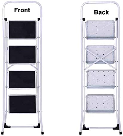 4 Step Ladder Folding Portable with Top Storage Tray Anti-Slip Safe Stepladder Holds up to 150kg