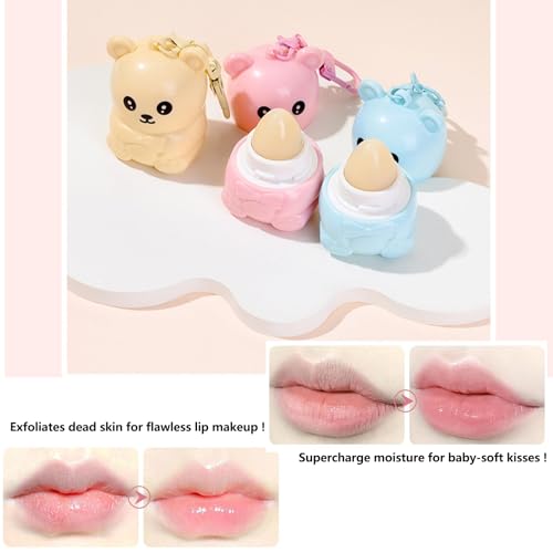 Cute Bear Lip Balm Keychain 3-Pack - Strawberry, Blueberry, Honey Flavored, Moisturizing & Portable Lip Care for Girls Women — view 6