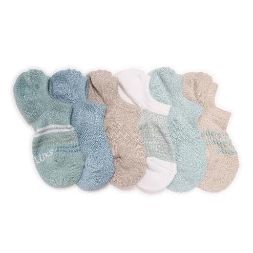 MUK LUKS Women's 6 Pack No Show Socks, Frost/Oat, One Size