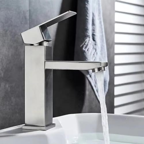 İnox Gümüş Açılır Kapanır Sıcak Soğuk Su Girişli Lavabo Bataryası
