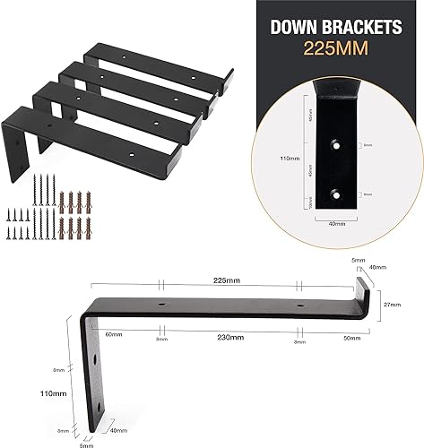 Top Notch Home and Living Heavy Duty Metal Shelf Brackets, Black, Pack of 4 Down Brackets - Image 2