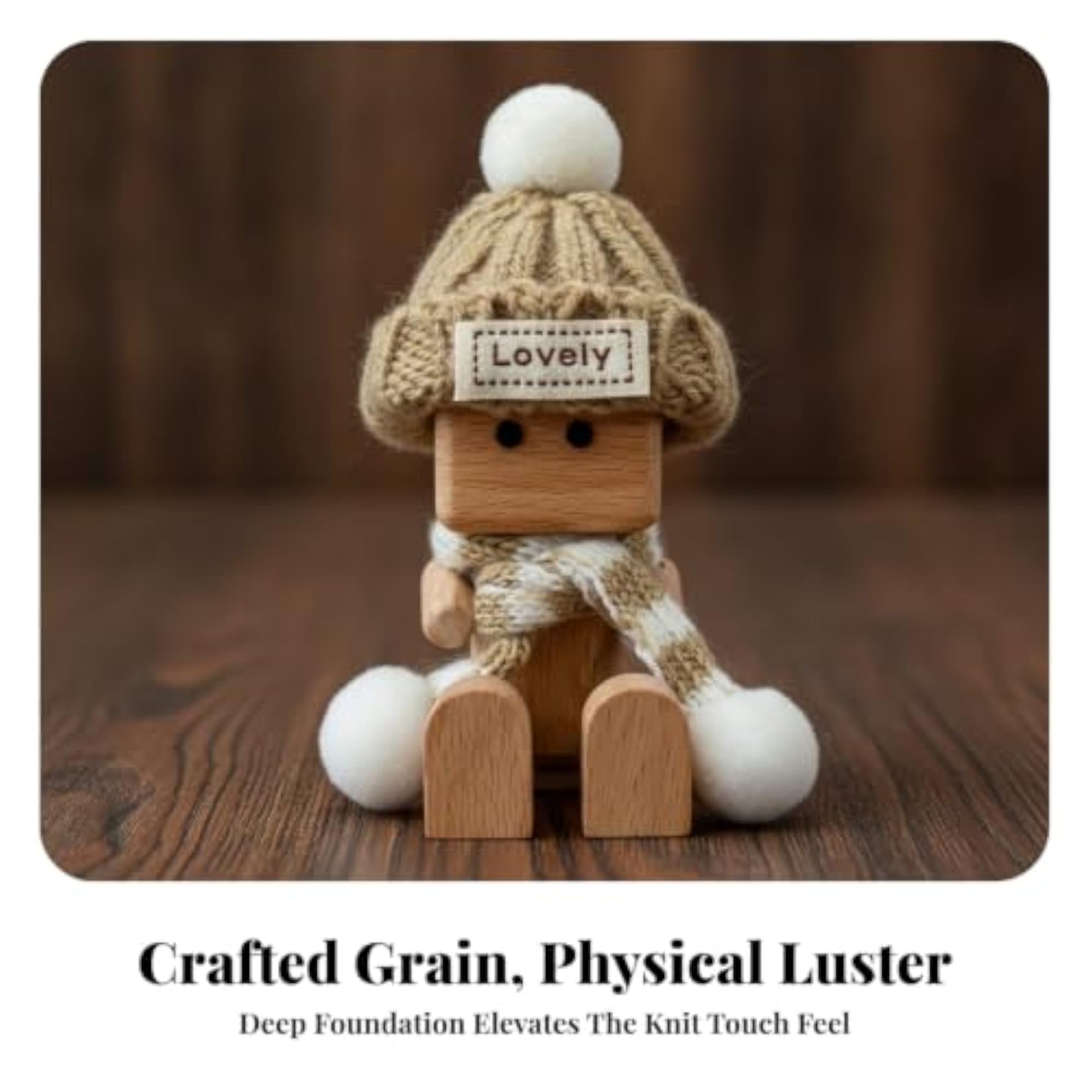 Adorable Wooden Figurine with Knitted Hat for Car Interior
