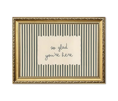 So Glad You're Here Wall Art, Welcome Sign Guest Room Entryway Striped Wall Decor Modern Quote Poster Canvas Print for Dorm Living Room Bedroom 12x16 inch Gold Framed