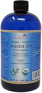 Organic Verdana USDA Certified Organic Golden Jojoba Oil, Cold Pressed, Unrefined, 16 Fl