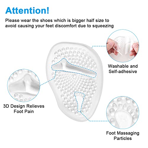 URAQT Fusspolster Pads, 4 Paar Silikon Pads Vorfuß Gelpolster Vorderfuß Schuheinlagen für Gelpolster Vorderfuß Fersenschutz High Heels Schuhpads, Einlegesohlen Vorfuß, Ballenpolster (transparent)