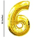 PartySprouts 32 Inch Number Foil Balloon for Birthday, Anniversary & New Year Party Decoration | Reusable Self-Sealing Aluminum Number Balloon (Gold, Number 6) gallery image