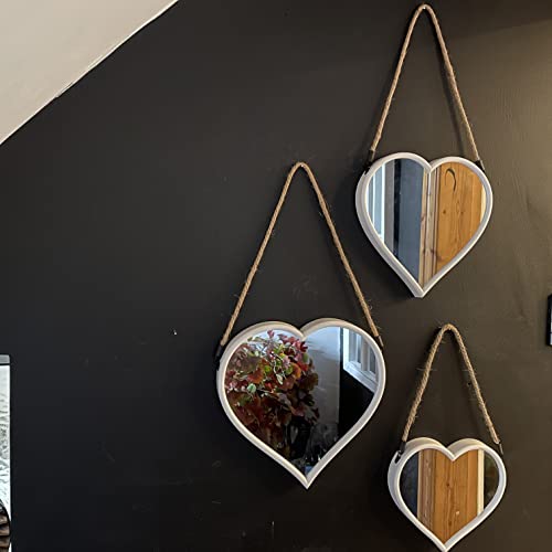LIAMRA Set Of 3 white Heart Mirrors Wall Art Deco Mirror Hanging white Heart Wall Mirror