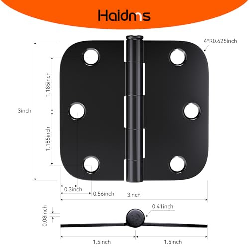 Haidms Heavy-Duty Rounded Black Iron Door Hinges, 3 Inch, 24 Pack, Electroplated Finish by Haidms - Image 2
