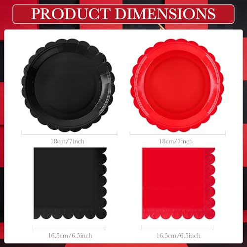 Tiangrid 120 Pcs Red and Black Plates and Napkins Party Supplies Disposable Paper Plates 7 Inch Scalloped Plate for Graduation Casino Theme Party Spooky Birthday Decorations,Serve 60(Red and Black) — view 2