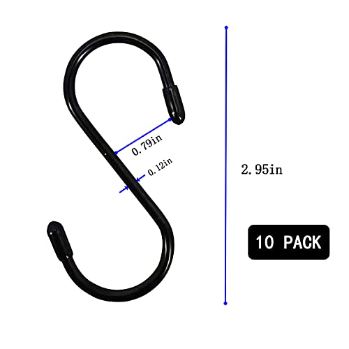 Hedgbobo 3" Heavy Duty S-Hooks, Vinyl Coated S-Hooks For Hanging Plants, Pack Of 10 Black Rubber Coated S Hooks Non-Slip Metal Hooks For Hanging Closets, Gardens, Bird Feeders #TOP1