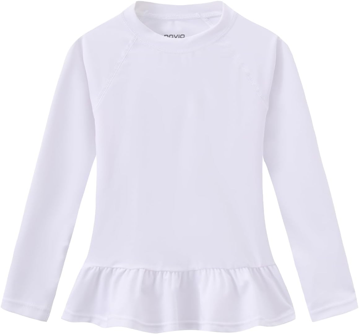 Girls Ruffle Rash Guard Swim Shirts, UPF 50+ Sun Protection Long Sleeve Rashguard Water Swimwear Tops
