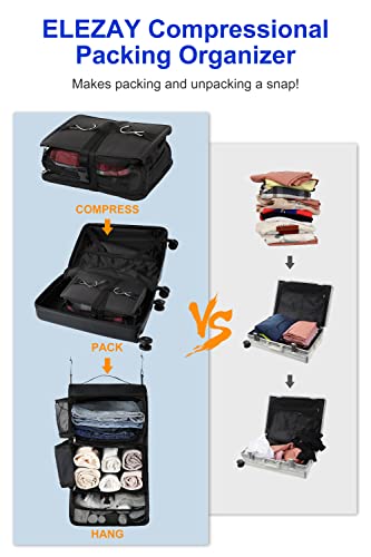 Elezay Hanging Packing Cubes Portable Closet 3-Shelf Travel Collapsible Compression Garment Organizer For Carry-On Luggage Suitcase Space Saver Bag X-Large_12*10 * 24 In, Black #TOP1