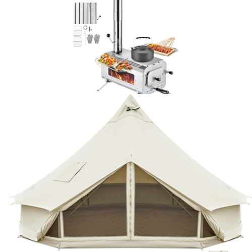 KingCamp Canvas Bell Yurt Tents with Stove – 4 Seasons Spacious Waterproof & Windproof Glamping Tent for Family Outdoor Adventures