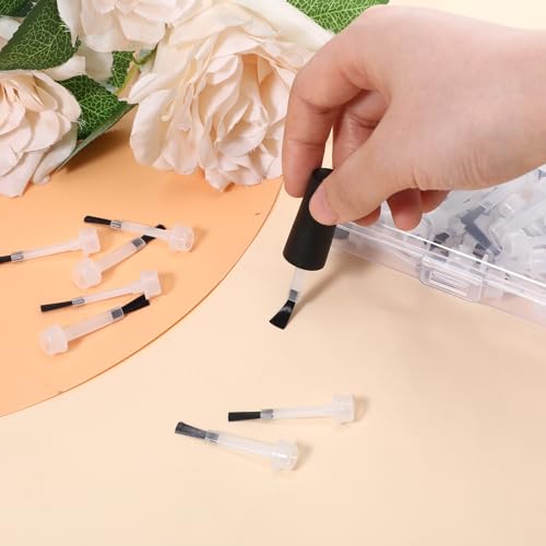 Lnngub 93 Stück Nagellack Ersatzpinsel Set, 91 Transparente Einweg Nagellackpinsel mit 2 Griffe 45 x 11 mm Tragbare Kleine Nagel Pinsel mit Feinen Weichen Borsten für Heimwerkernägel und Nagelstudios