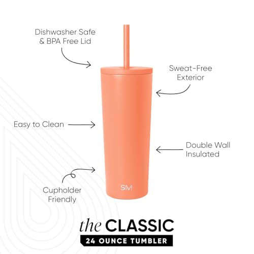 Image of Simple Modern Classic Tumbler with Straw Lid | Insulated Iced Coffee Cup Reusable Stainless Steel Water Bottle Travel Mug | Gifts for Women Men Her Him | 24oz | Mango