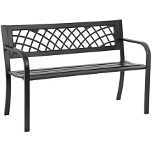 BestMassage Outdoor Garden Bench,Iron Steel Frame Patio Bench with Mesh Pattern and Plastic Backrest Armrests for Porch,Lawn,Garden,Park,Yard,Black