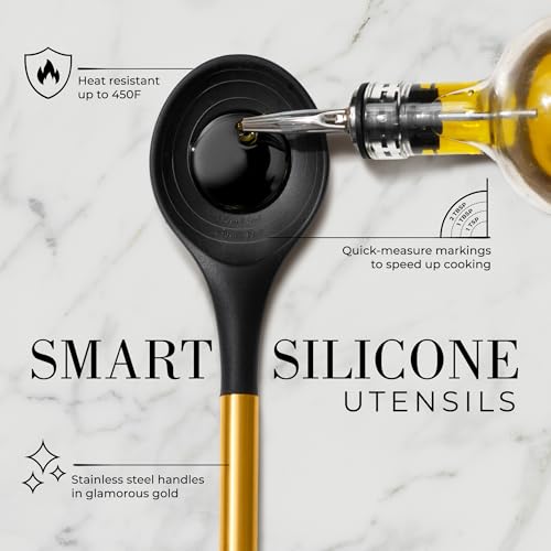 STYLED SETTINGS Black and Gold Kitchen Utensils Set – 8 Piece Silicone Cooking Utensils with Gold Handles, Black Ceramic Utensil Holder & Spoon Rest – Heat Resistant, Nonstick Safe, Sleek Storage by STYLED SETTINGS - Image 8
