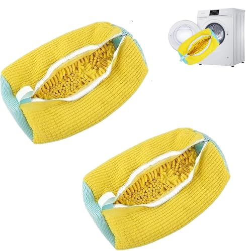Fachoige Laundry Shoe Bags for Washing Machine, 2Pcs Shoe Washing Bag Shoe Laundry Bag for Washer and Dryer Reusable Shoe Washing Bags Shoe Washing Machine Bag (Yellow-2Pcs)