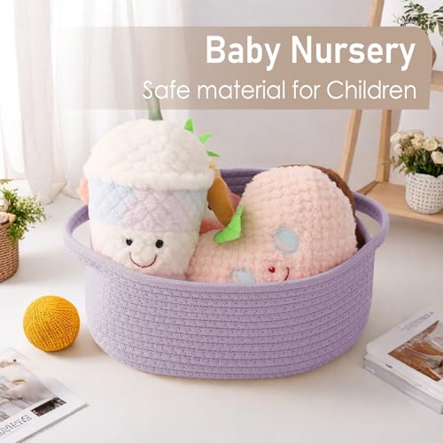 Image of JMvicyroam Small Woven Basket, Empty Gift Basket, Purple /3 Pack | Small Gift Basket, Cotton Rope, 12 x 8 x 47 in, Handles, Includes Ribbon and Bag, Birthday Gift Basket